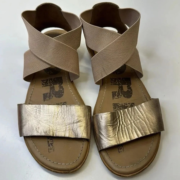 Sorel Ella Sandals Flats Leather Shoes Crisscross Strap Gold Brown Size 7.5 - Picture 2 of 8